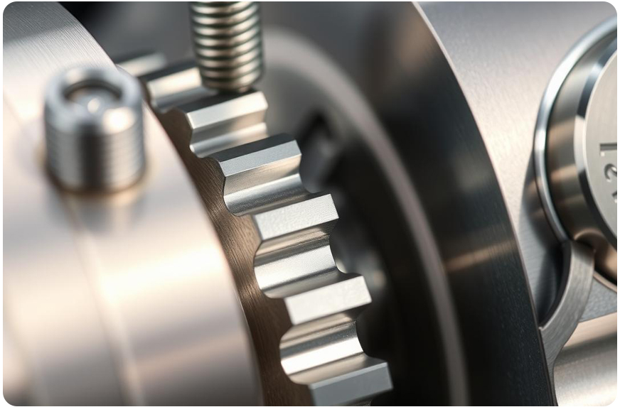A detailed close-up of a precision-machined metal gear, illustrating the flawless finish and tight tolerances achievable with expert Kovar machining services. The surrounding components, including a spring and a marked bearing, emphasize the complexity and high quality of the assembly