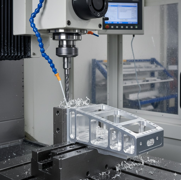 CNC machine milling an aluminum aircraft part - precision aluminum CNC machining process