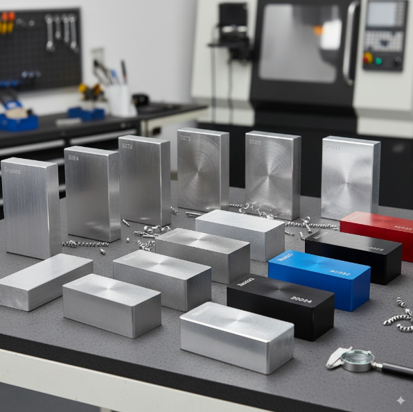 Various aluminum alloy samples showing different finishes - aluminum alloy comparison for CNC machining
