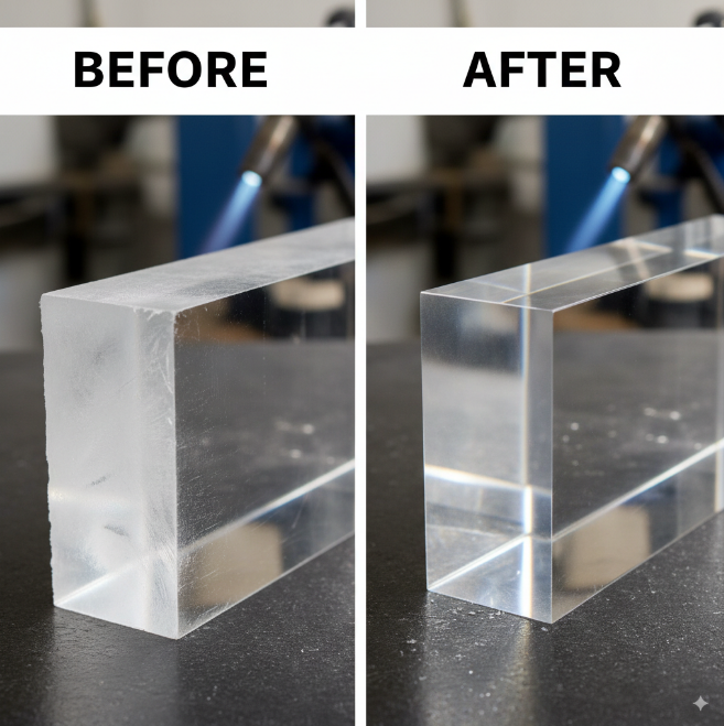 flame polishing CNC machined acrylic edge